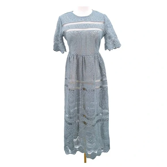 Eri \u0026 Ali | Dresses | Eri Ali Blue Lace Eyelet Crochet Boho Wedding Guest  Dress Sz Xs Cottage Midi | Poshmark